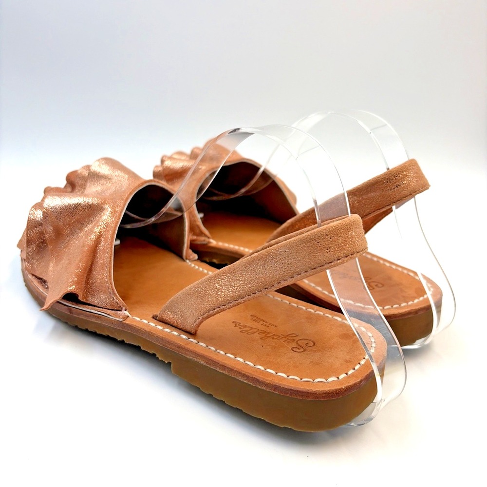 Seychelles Rose Gold Frill Metallic Leather Sandals Summer Slip On Flats Size 9 - Picture 5 of 14